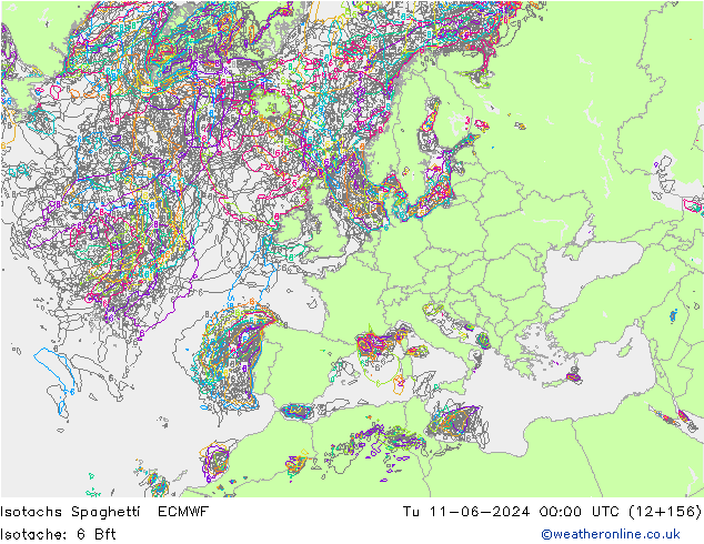 Isotachs Spaghetti ECMWF Tu 11.06.2024 00 UTC