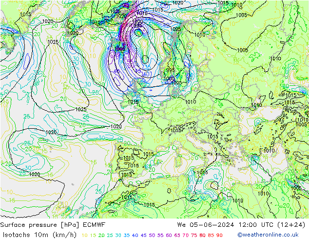 10米等风速线 (kph) ECMWF 星期三 05.06.2024 12 UTC