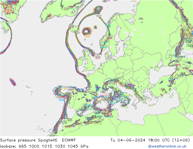 Atmosférický tlak Spaghetti ECMWF Út 04.06.2024 18 UTC