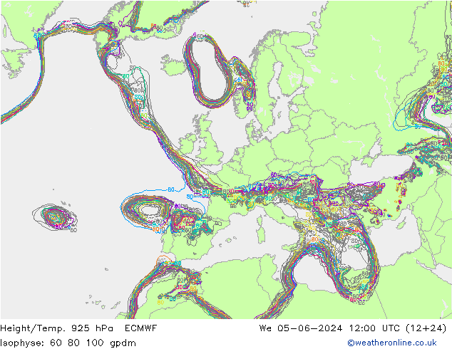 Hoogte/Temp. 925 hPa ECMWF wo 05.06.2024 12 UTC