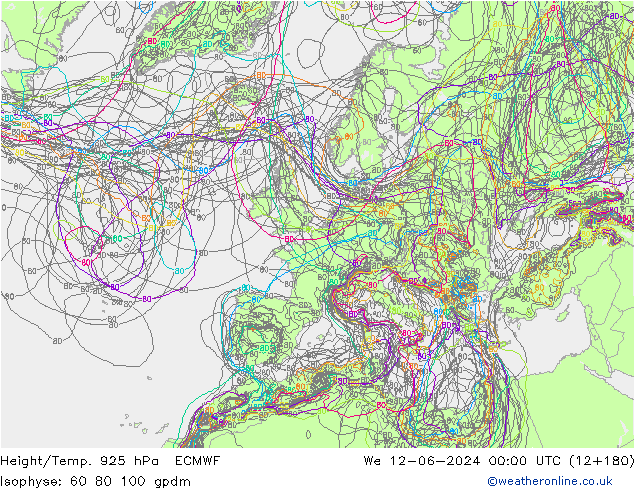 Height/Temp. 925 hPa ECMWF Qua 12.06.2024 00 UTC