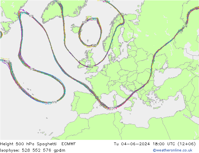 Height 500 hPa Spaghetti ECMWF Tu 04.06.2024 18 UTC