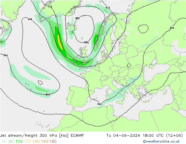 Prąd strumieniowy ECMWF wto. 04.06.2024 18 UTC