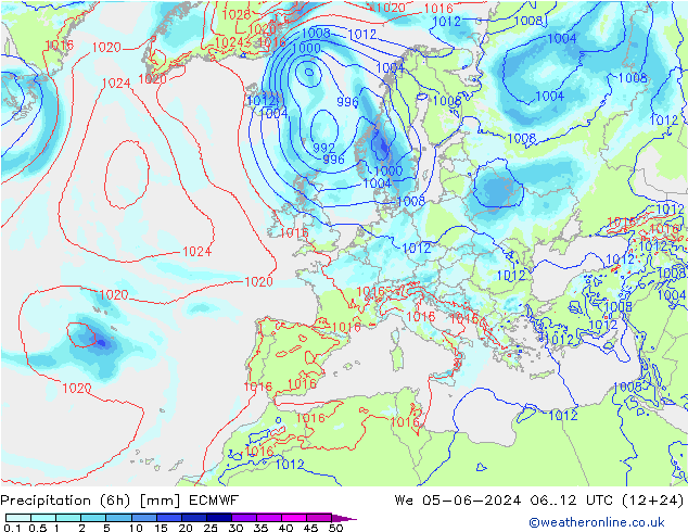 降水量 (6h) ECMWF 星期三 05.06.2024 12 UTC