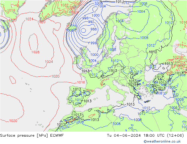 Luchtdruk (Grond) ECMWF di 04.06.2024 18 UTC