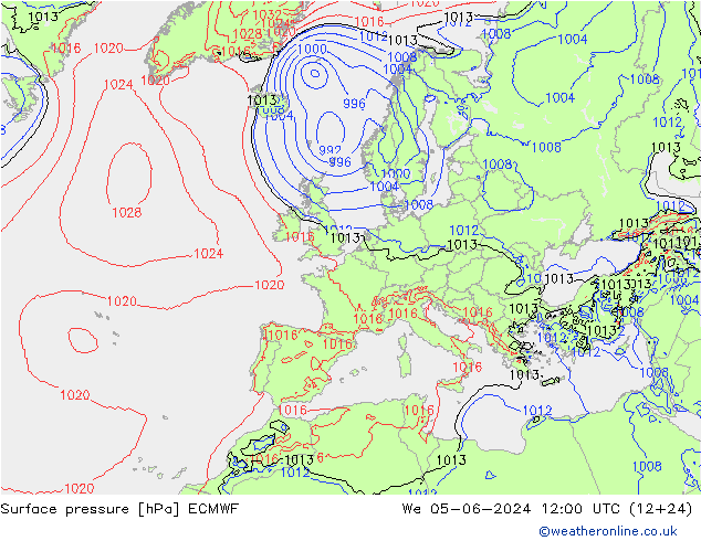 Atmosférický tlak ECMWF St 05.06.2024 12 UTC