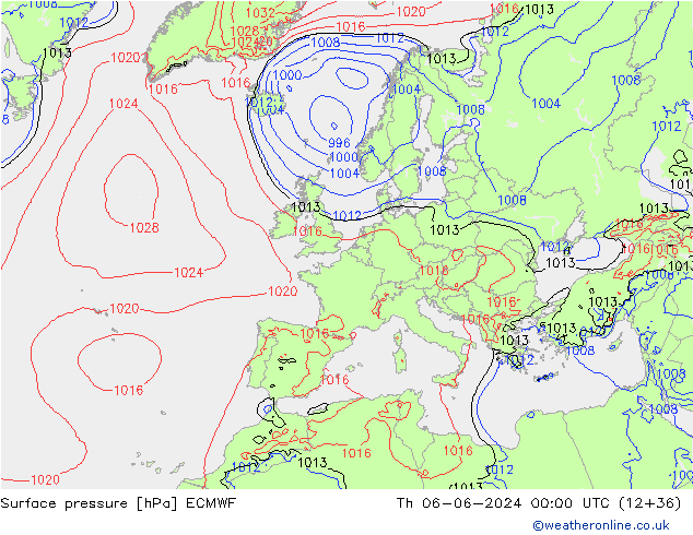 Presión superficial ECMWF jue 06.06.2024 00 UTC