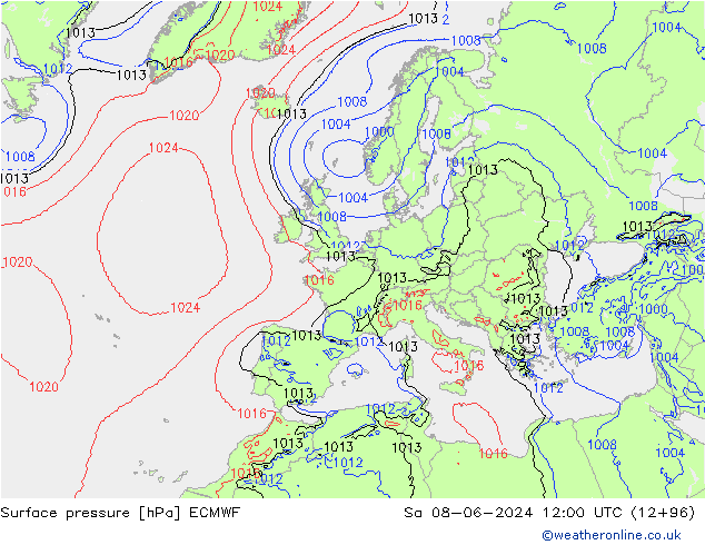 Luchtdruk (Grond) ECMWF za 08.06.2024 12 UTC