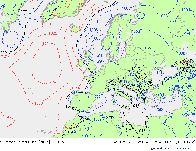 Atmosférický tlak ECMWF So 08.06.2024 18 UTC