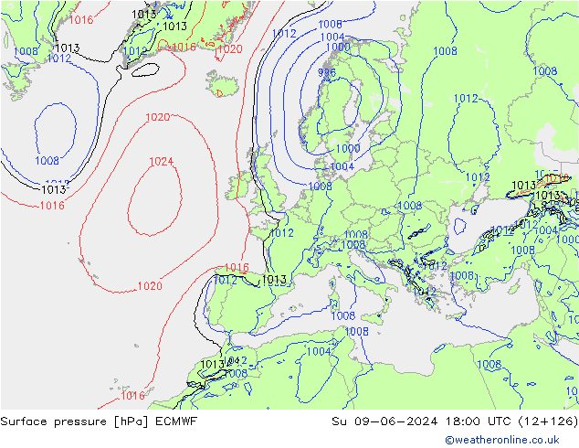 pression de l'air ECMWF dim 09.06.2024 18 UTC