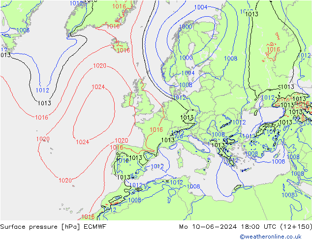 приземное давление ECMWF пн 10.06.2024 18 UTC