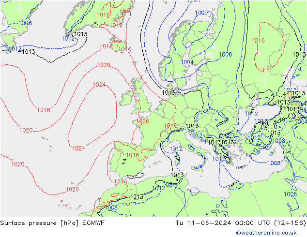 Presión superficial ECMWF mar 11.06.2024 00 UTC