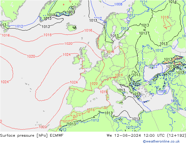 Luchtdruk (Grond) ECMWF wo 12.06.2024 12 UTC