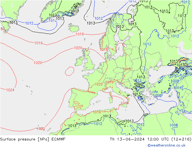 Luchtdruk (Grond) ECMWF do 13.06.2024 12 UTC