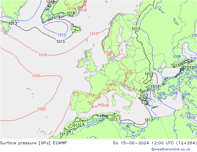 Atmosférický tlak ECMWF So 15.06.2024 12 UTC