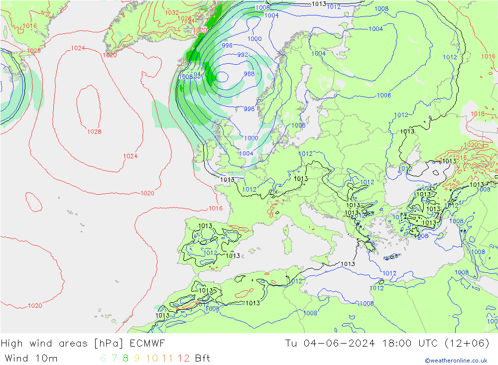 High wind areas ECMWF mar 04.06.2024 18 UTC