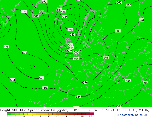 Height 500 hPa Spread ECMWF Tu 04.06.2024 18 UTC