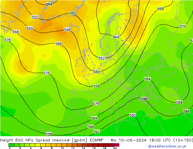 Geop. 500 hPa Spread ECMWF lun 10.06.2024 18 UTC