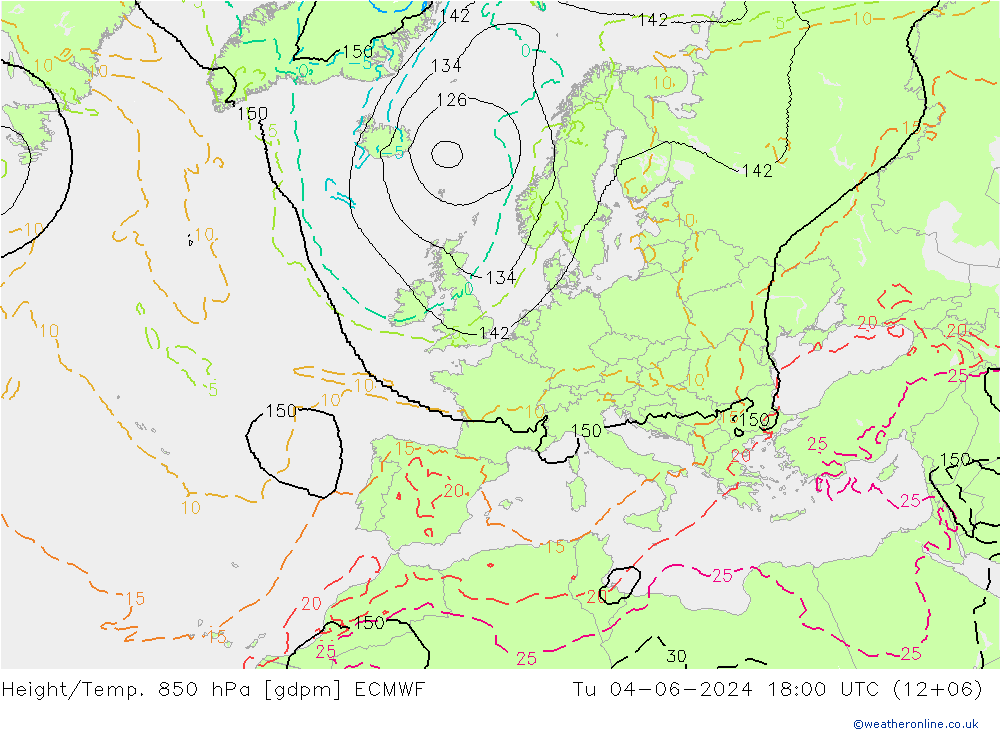 Height/Temp. 850 гПа ECMWF вт 04.06.2024 18 UTC