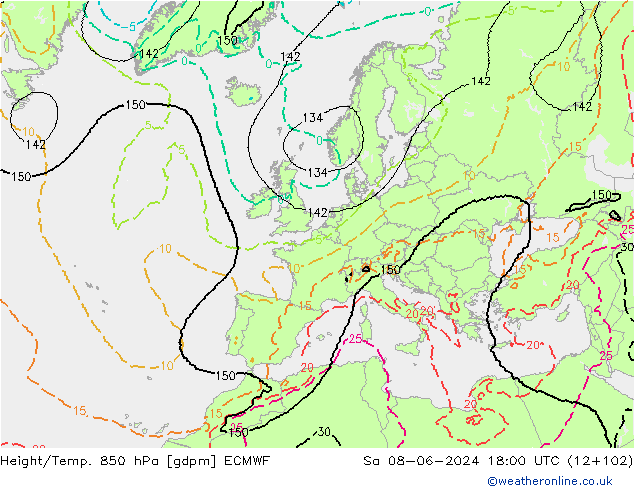 Height/Temp. 850 hPa ECMWF Sa 08.06.2024 18 UTC