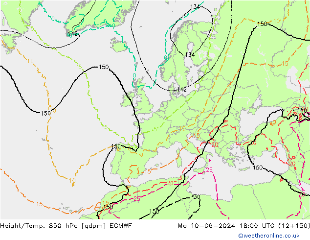 Yükseklik/Sıc. 850 hPa ECMWF Pzt 10.06.2024 18 UTC