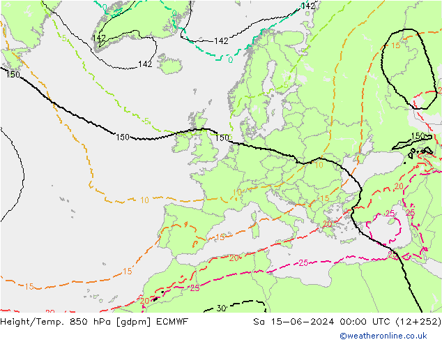 Height/Temp. 850 hPa ECMWF So 15.06.2024 00 UTC