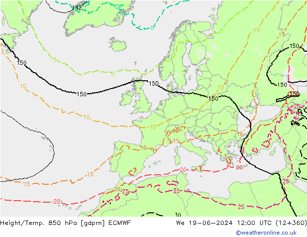 Height/Temp. 850 hPa ECMWF  19.06.2024 12 UTC