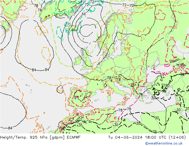 Géop./Temp. 925 hPa ECMWF mar 04.06.2024 18 UTC