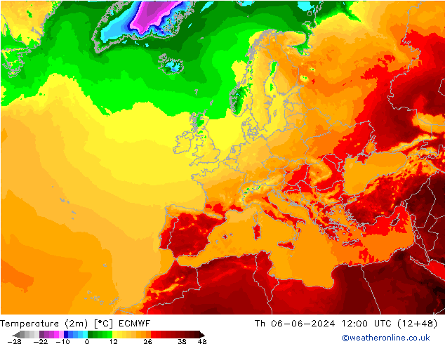 Temperature (2m) ECMWF Th 06.06.2024 12 UTC