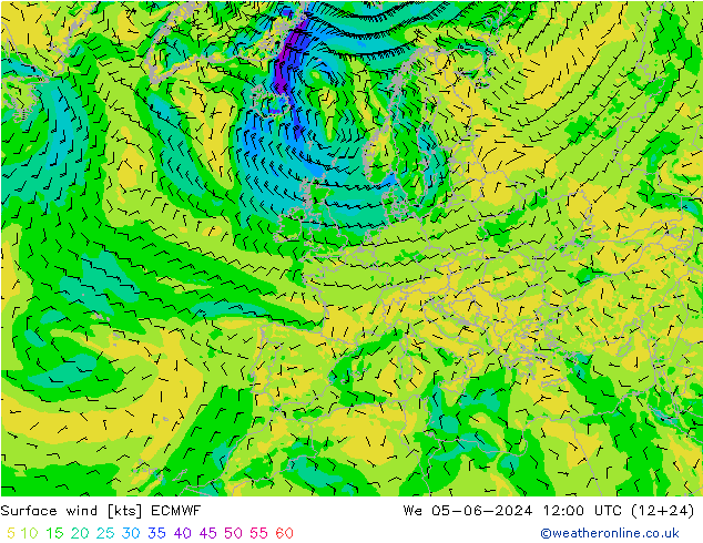 Wind 10 m ECMWF wo 05.06.2024 12 UTC