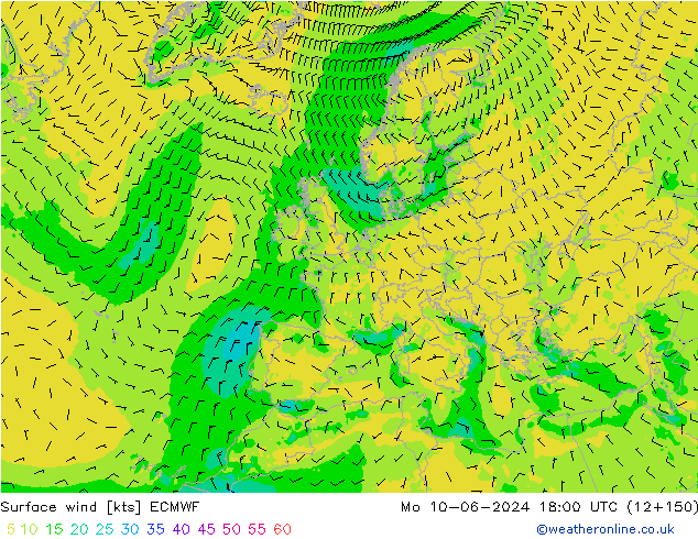 Surface wind ECMWF Mo 10.06.2024 18 UTC