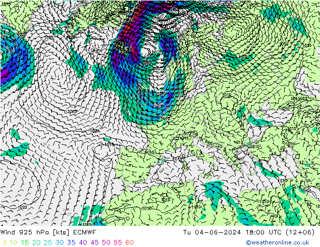 Viento 925 hPa ECMWF mar 04.06.2024 18 UTC