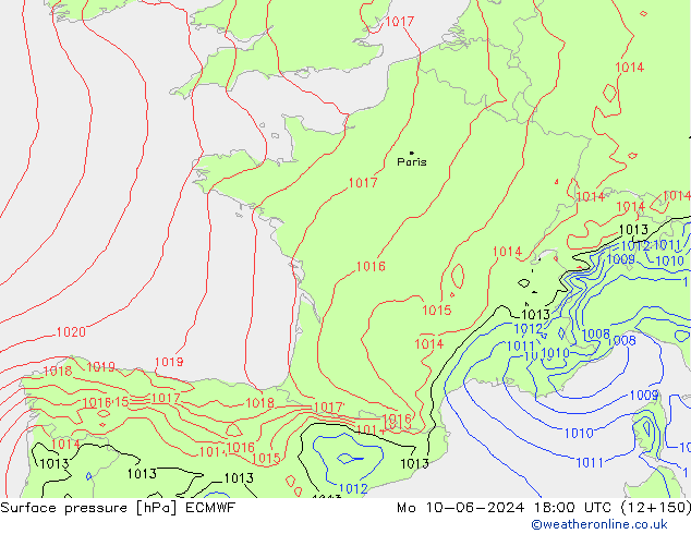 Bodendruck ECMWF Mo 10.06.2024 18 UTC