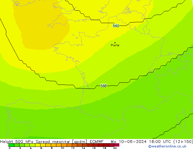 Height 500 hPa Spread ECMWF Mo 10.06.2024 18 UTC