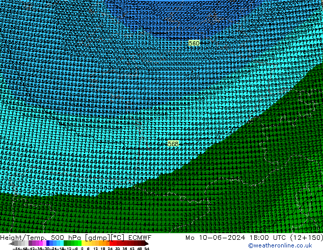 Height/Temp. 500 hPa ECMWF pon. 10.06.2024 18 UTC