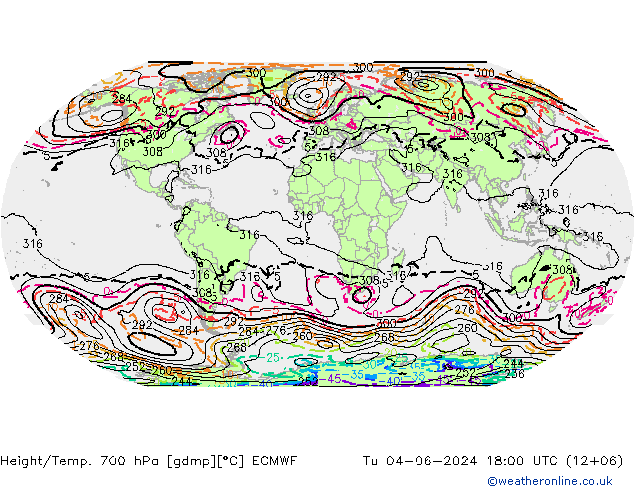 Height/Temp. 700 hPa ECMWF mar 04.06.2024 18 UTC