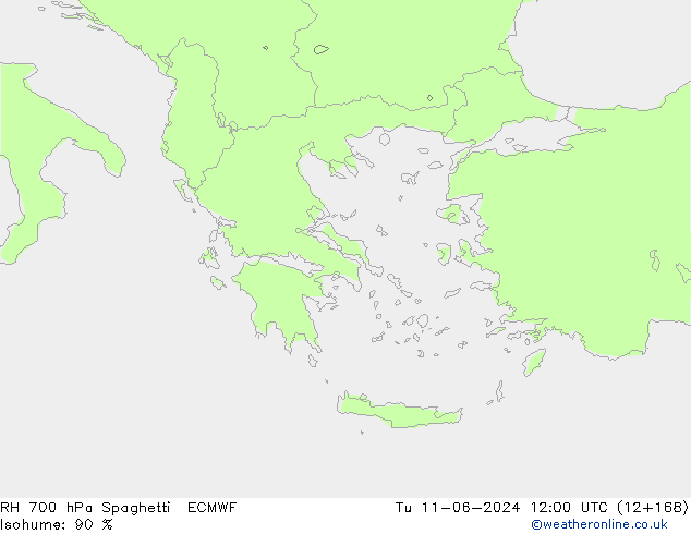 RH 700 hPa Spaghetti ECMWF Tu 11.06.2024 12 UTC