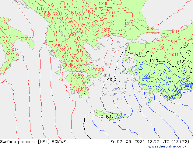 приземное давление ECMWF пт 07.06.2024 12 UTC