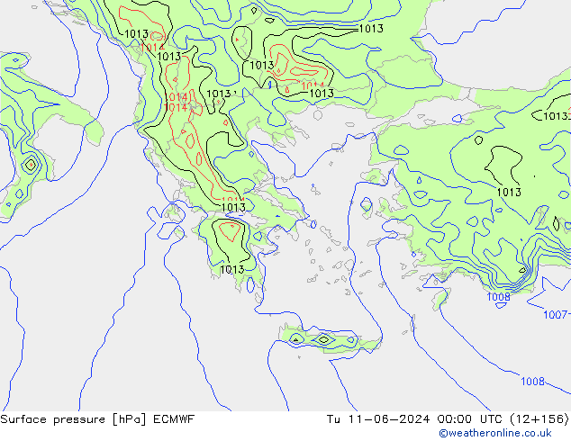 Surface pressure ECMWF Tu 11.06.2024 00 UTC