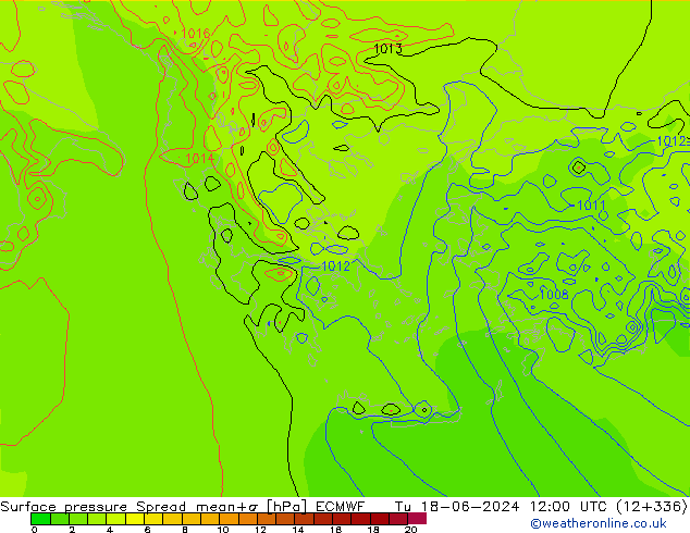 pressão do solo Spread ECMWF Ter 18.06.2024 12 UTC