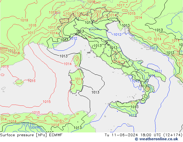 Pressione al suolo ECMWF mar 11.06.2024 18 UTC