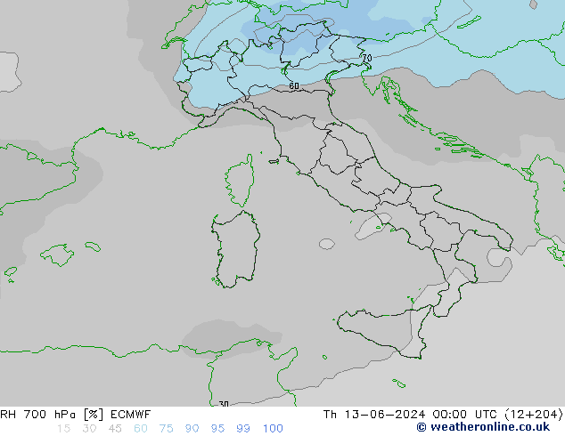 Humidité rel. 700 hPa ECMWF jeu 13.06.2024 00 UTC