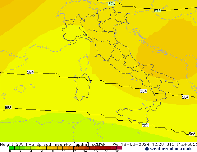 Hoogte 500 hPa Spread ECMWF wo 19.06.2024 12 UTC