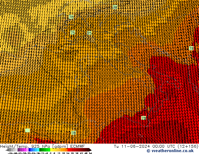 Height/Temp. 925 гПа ECMWF вт 11.06.2024 00 UTC