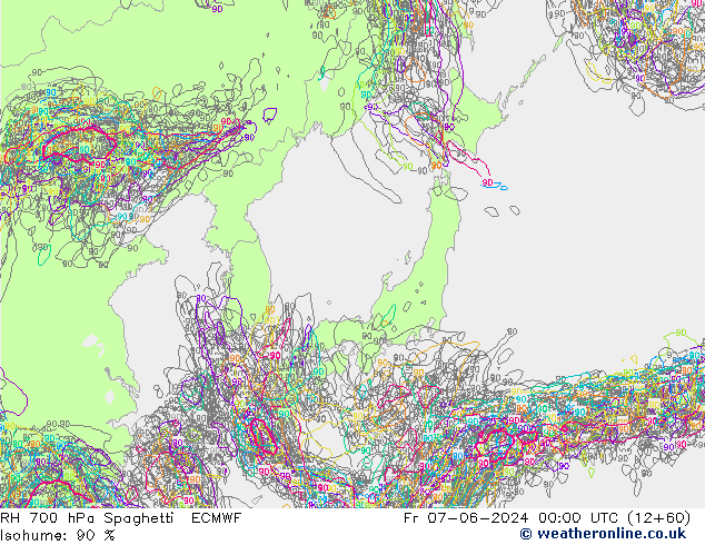 RH 700 hPa Spaghetti ECMWF Fr 07.06.2024 00 UTC