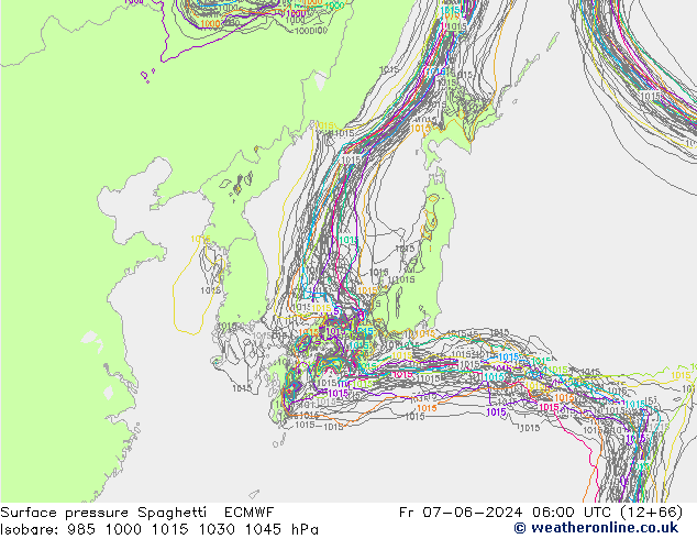 Surface pressure Spaghetti ECMWF Fr 07.06.2024 06 UTC