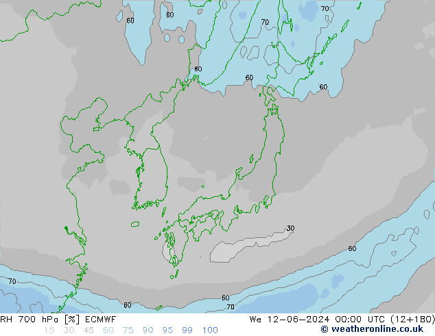 RH 700 hPa ECMWF śro. 12.06.2024 00 UTC