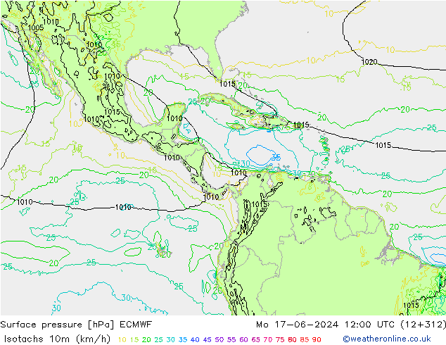 Isotachs (kph) ECMWF Mo 17.06.2024 12 UTC