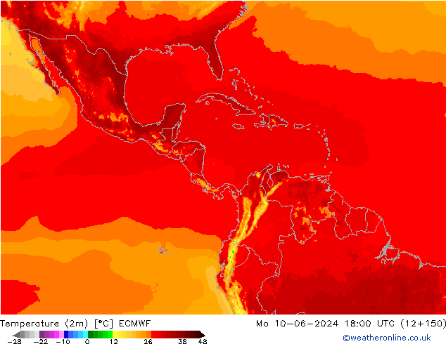 Temperature (2m) ECMWF Mo 10.06.2024 18 UTC