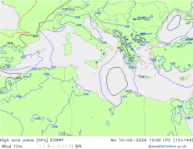 yüksek rüzgarlı alanlar ECMWF Pzt 10.06.2024 12 UTC